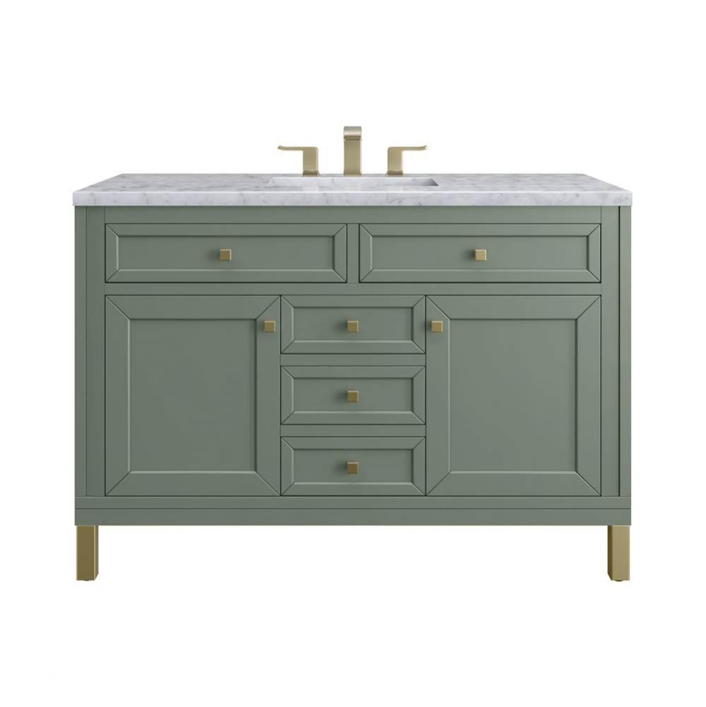 Chicago 48&apos;&apos; Single Vanity, Smokey Celadon w/ 3 CM Carrara Marble Top