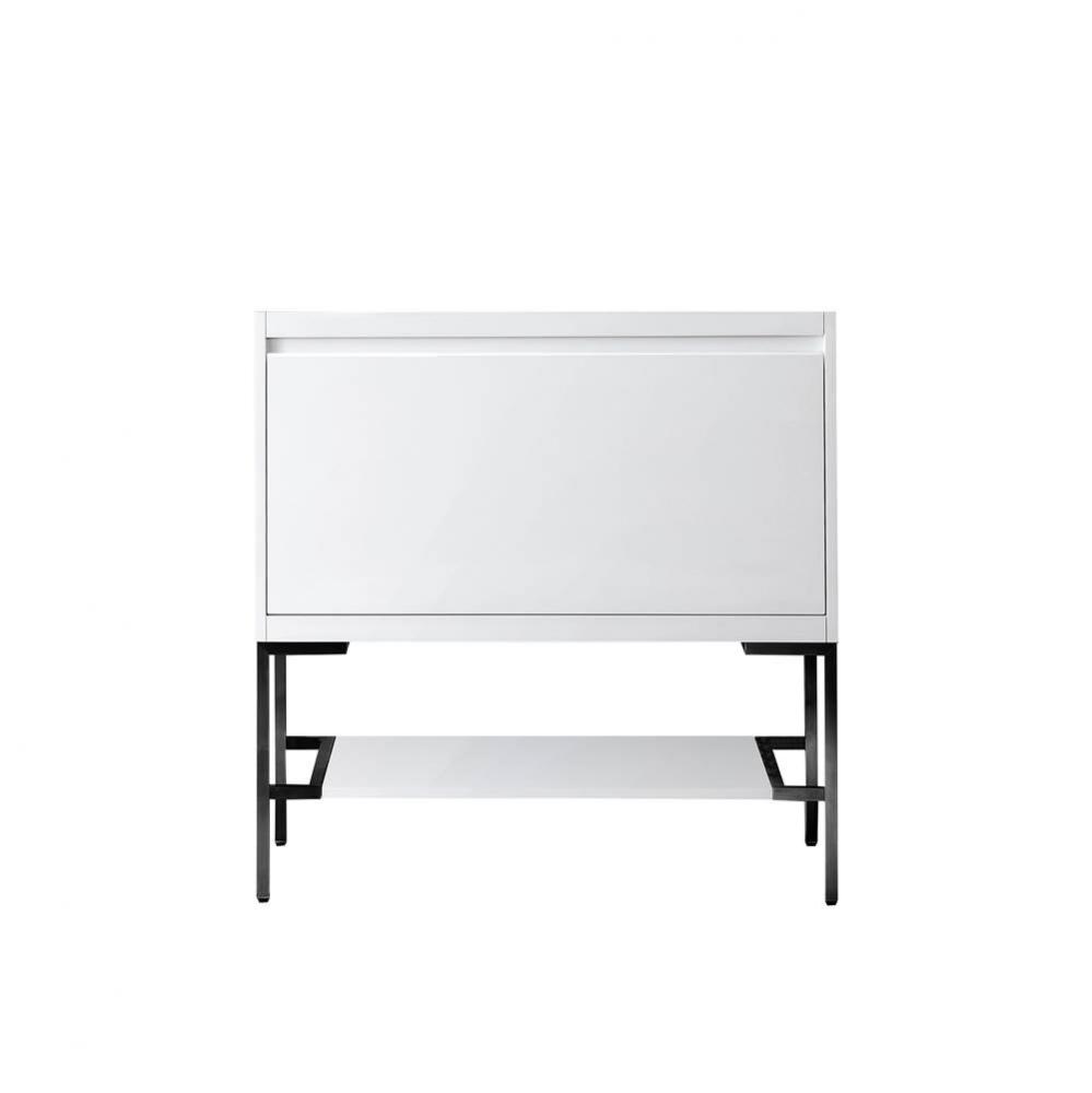 Mantova 35.4&apos;&apos; Single Vanity Cabinet, Glossy White, Matte Black Base