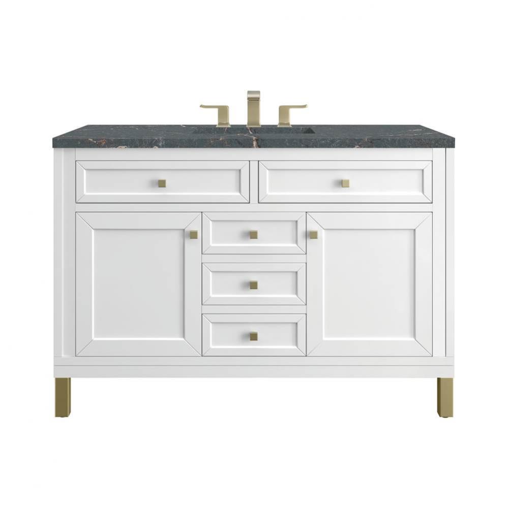 Chicago 48&apos;&apos; Single Vanity, Glossy White w/ 3 CM Parisien Bleu Top