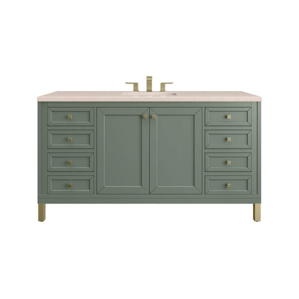 Chicago 60&apos;&apos; Single Vanity, Smokey Celadon w/ 3 CM Eternal Marfil Top