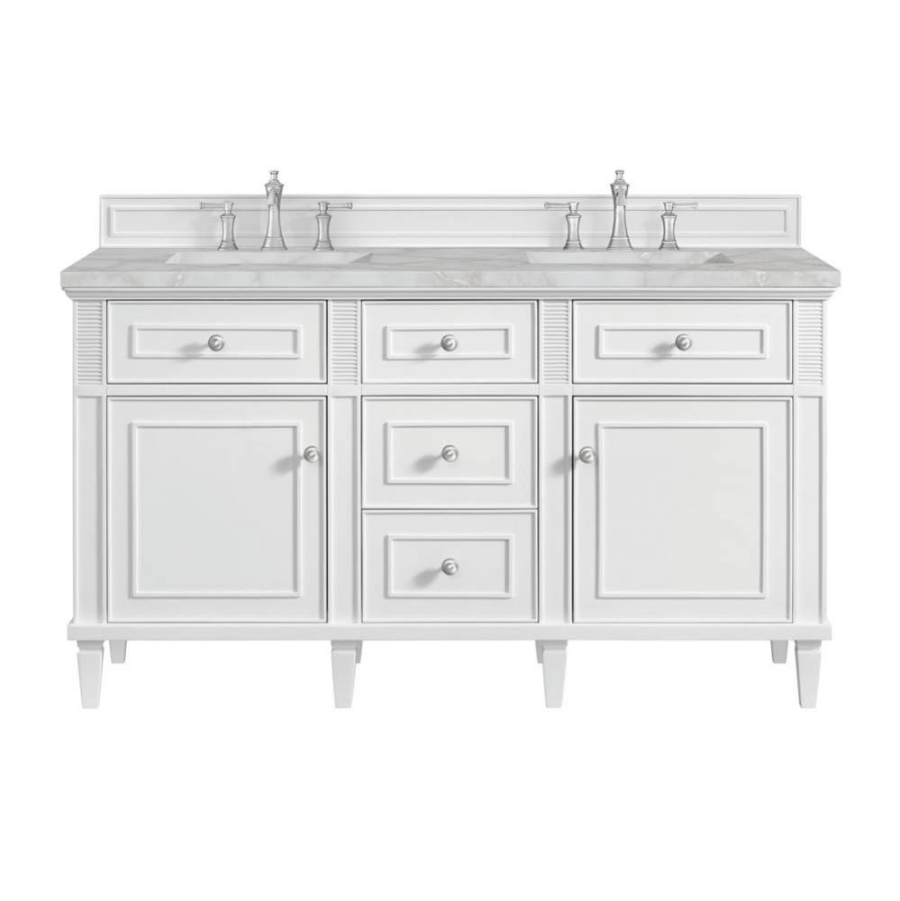 Lorelai 60&apos;&apos; Double Vanity, Bright White w/ 3 CM Victorian Silver Quartz Top