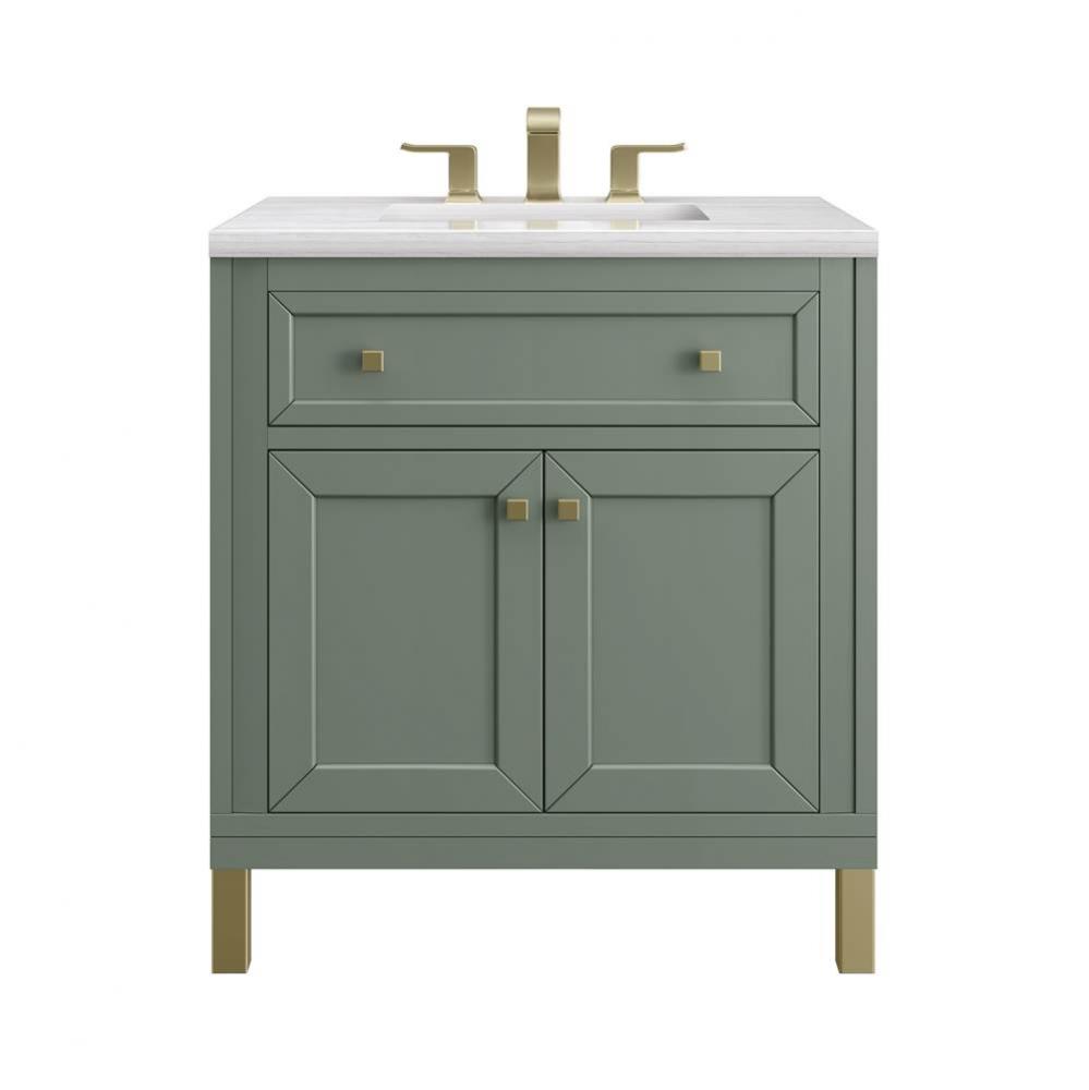 Chicago 30&apos;&apos; Single Vanity, Smokey Celadon w/ 3 CM Arctic Fall Top