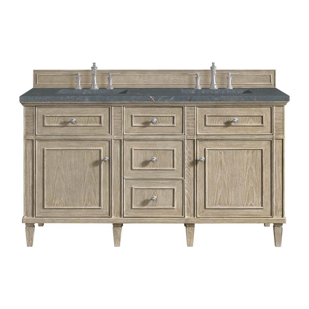 Lorelai 60&apos;&apos; Double Vanity, Whitewashed Oak w/ 3 CM Parisien Blue Quartz Top