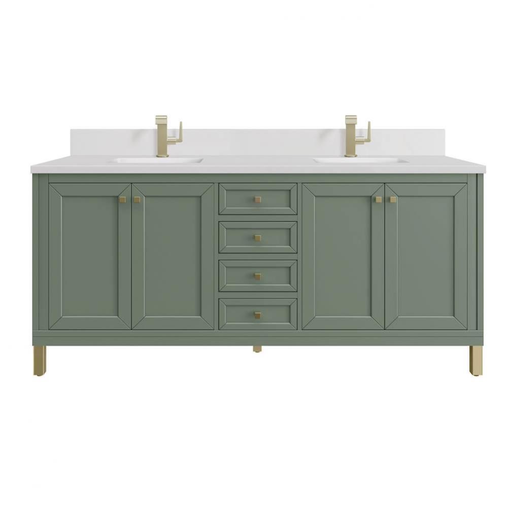 Chicago 72&apos;&apos; Double Vanity, Smokey Celadon w/ Single Hole 3 CM White Zeus Top &amp; Back