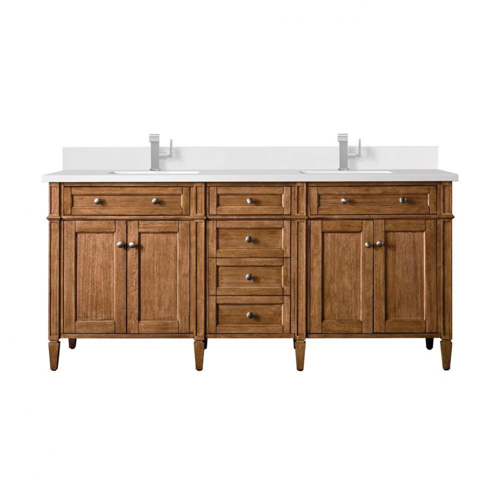 Brittany 72&apos;&apos; Double Vanity, Saddle Brown w/ Single Hole 3 CM White Zeus Quartz Top &amp