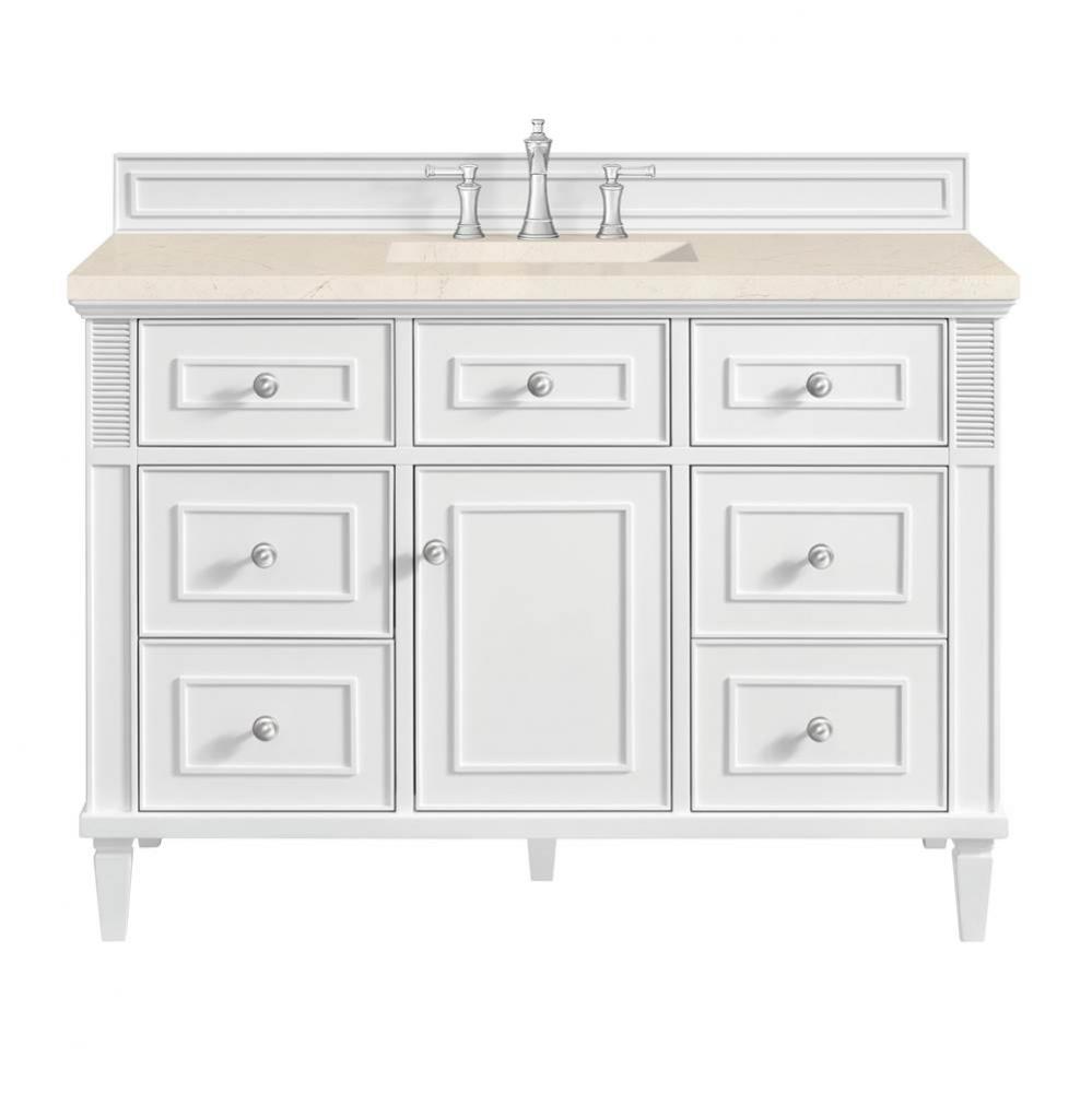 Lorelai 48&apos;&apos; Single Vanity, Bright White w/ 3 CM Eternal Marfil Quartz Top