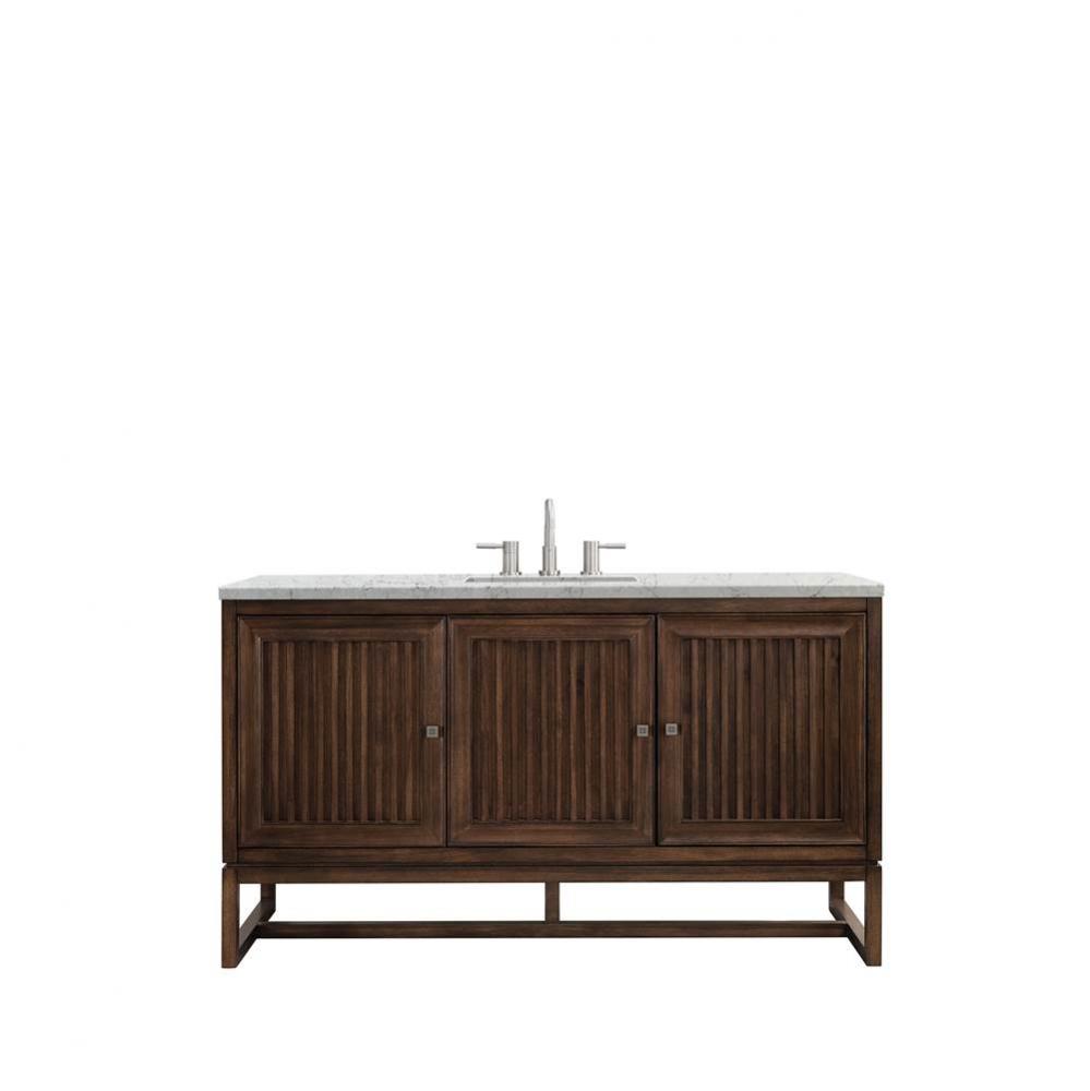 Athens 60&apos;&apos; Single Vanity Cabinet , Mid Century Acacia, w/ 3 CM Eternal Jasmine Pearl Qu