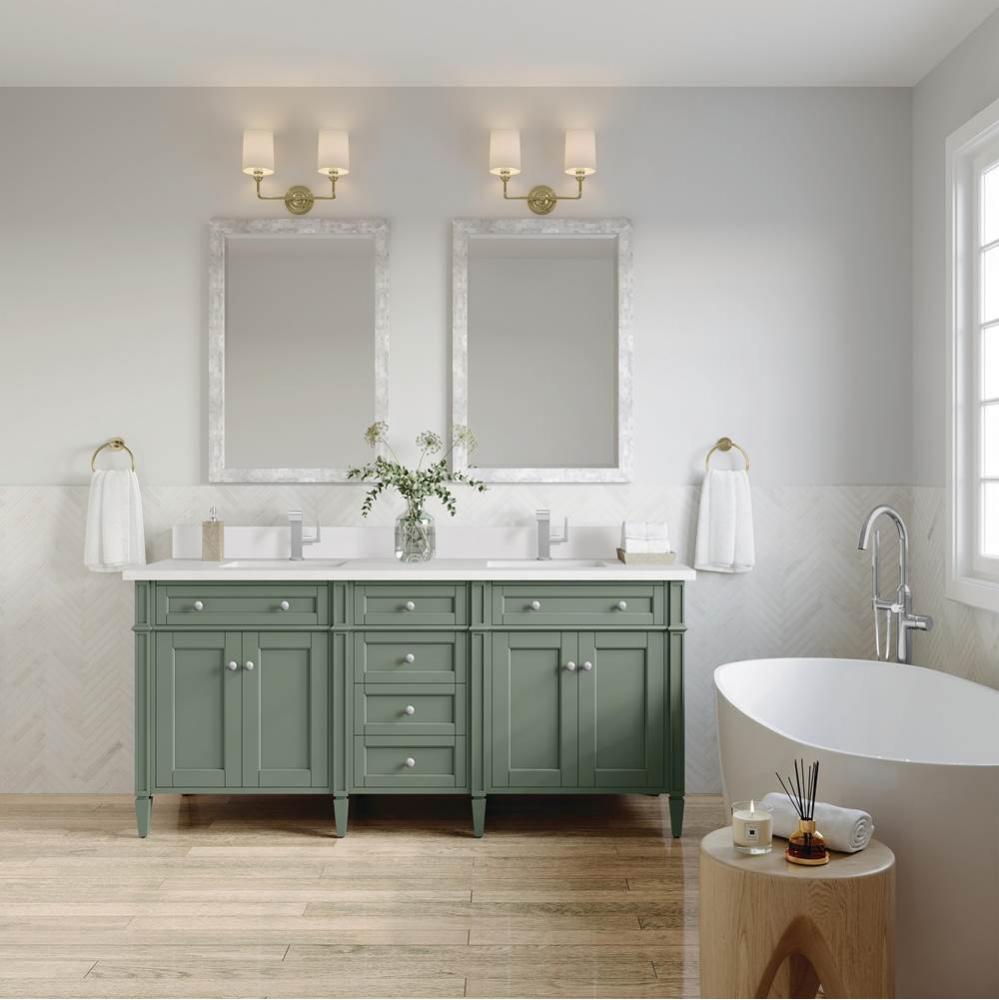 Brittany 72&apos;&apos; Double Vanity, Smokey Celadon w/ Single Hole 3 CM White Zeus Top &amp; Bac