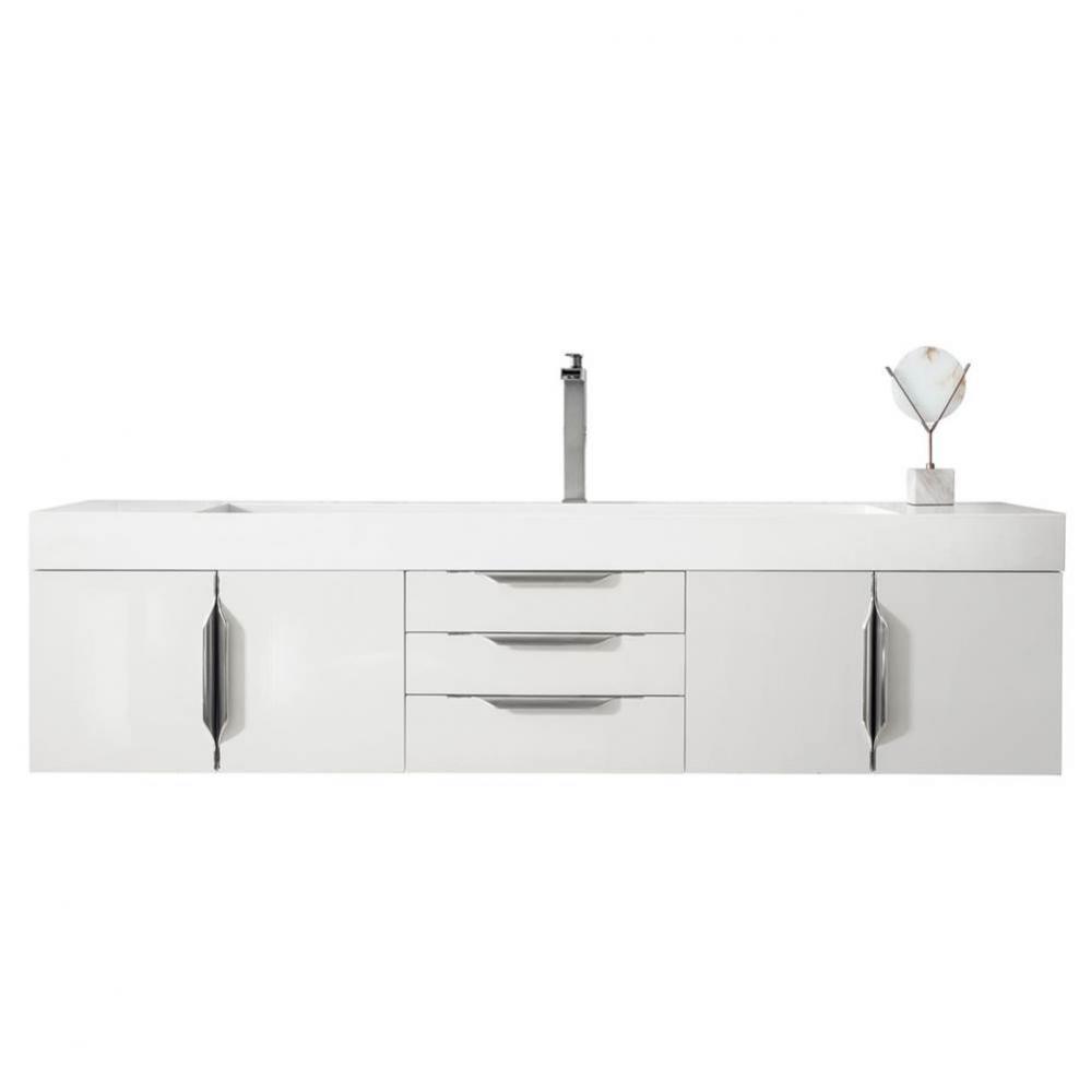 Columbia 72&apos;&apos; Single Wall Mount Vanity, Glossy White, Brushed Nickel w/ Glossy White Com