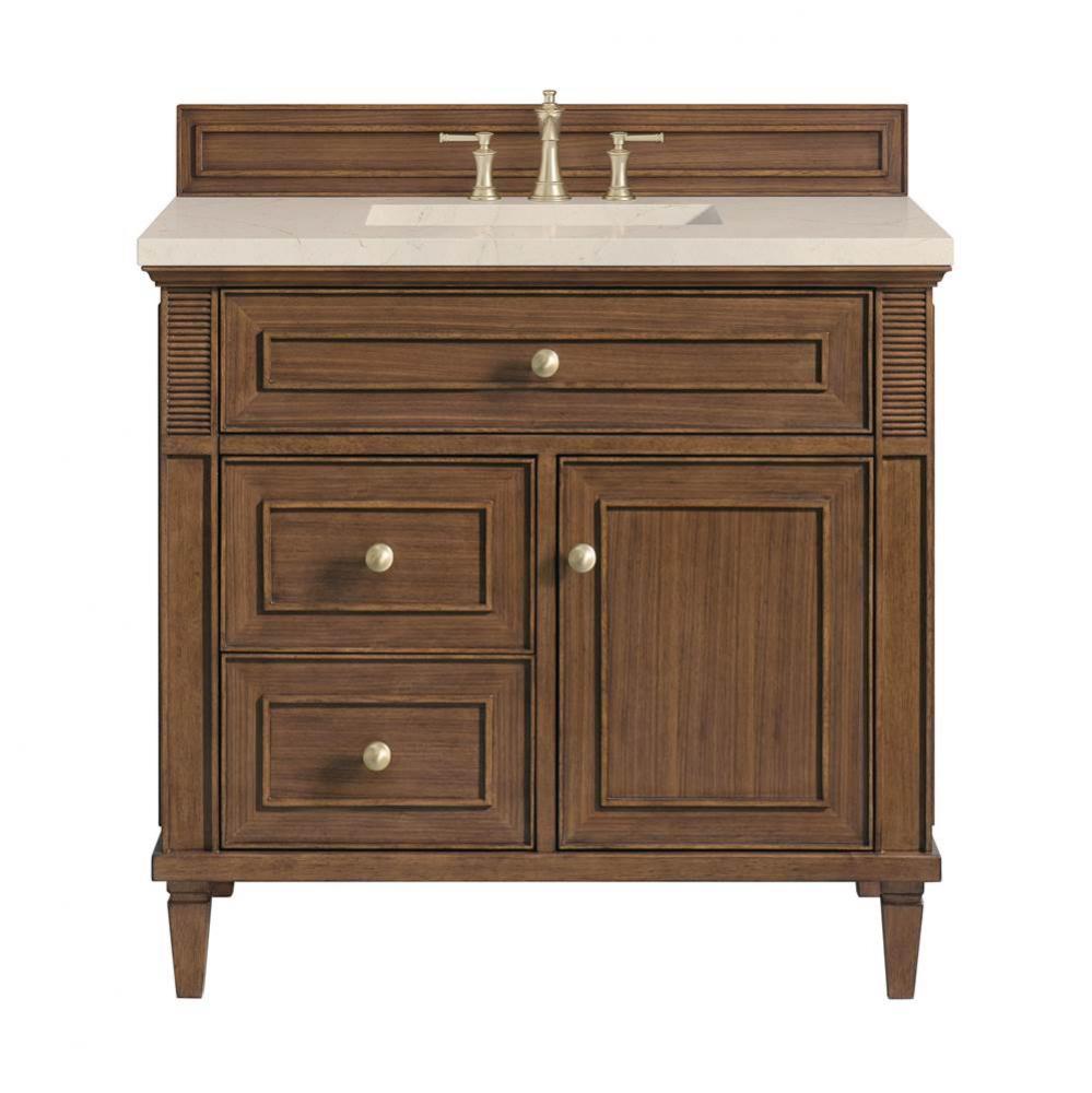 Lorelai 36&apos;&apos; Single Vanity, Mid-Century Walnut w/ 3 CM Eternal Marfil Quartz Top