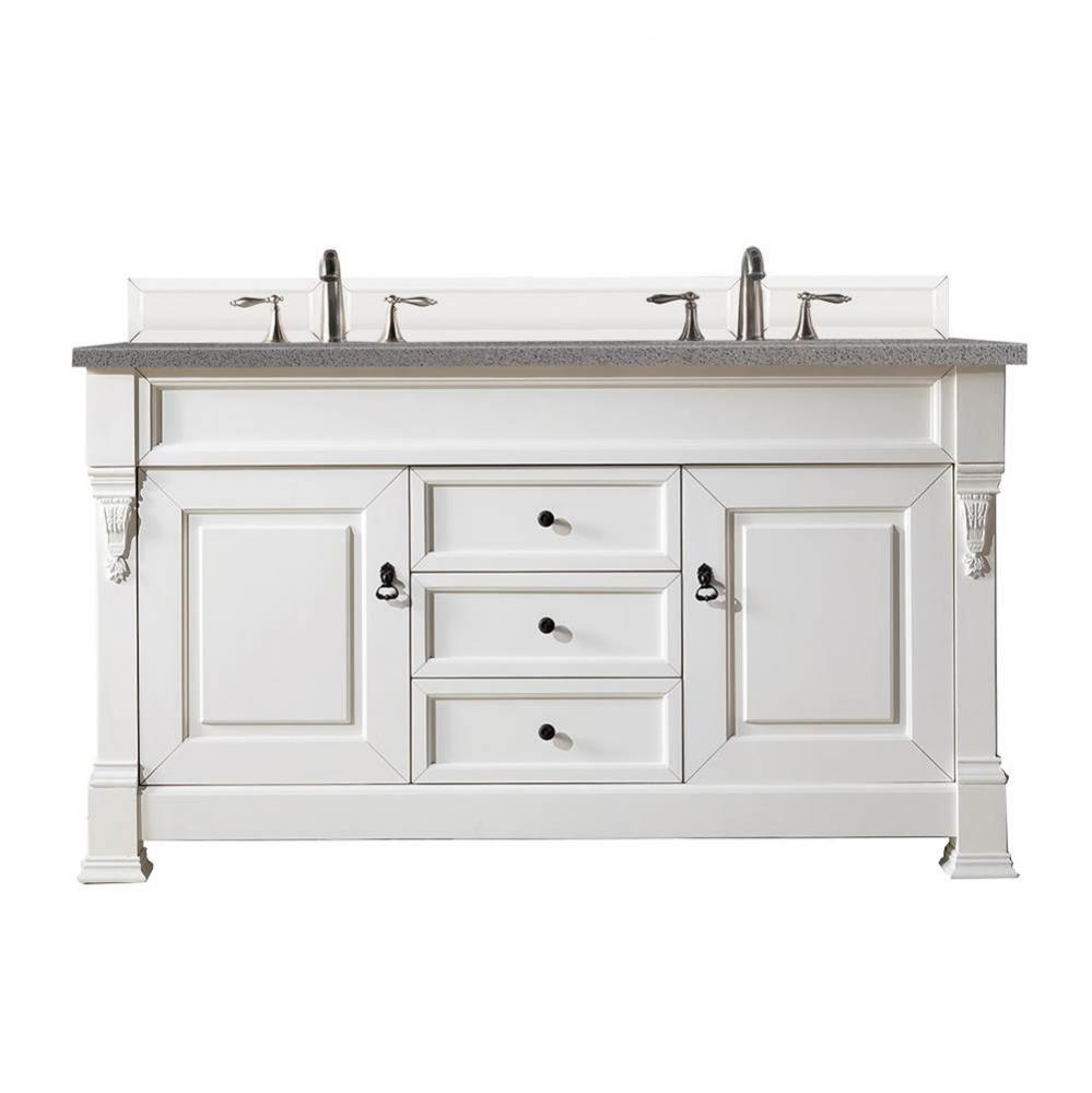 Brookfield 60&apos;&apos; Double Vanity, Bright White w/ 3 CM Grey Expo Quartz Top