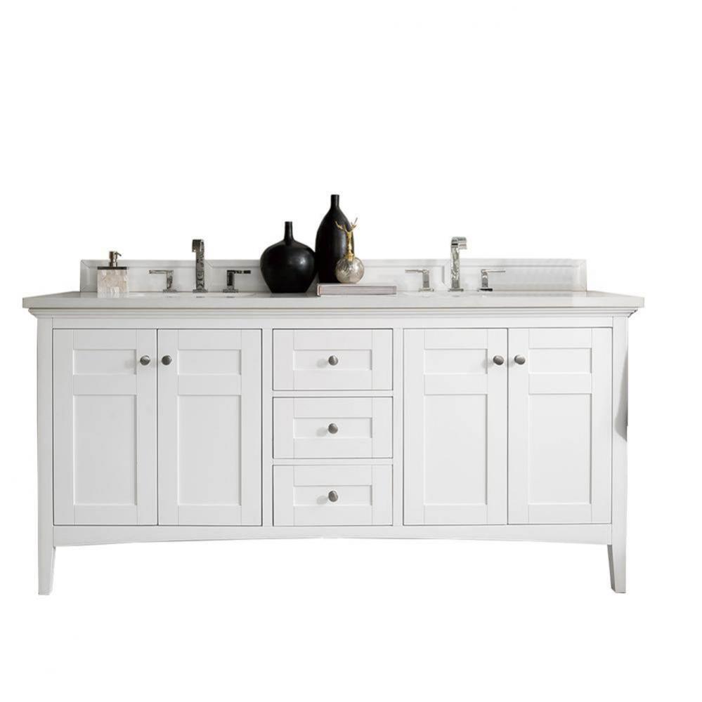 Palisades 72&apos;&apos; Double Vanity, Bright White, w/ 3 CM White Zeus Quartz Top