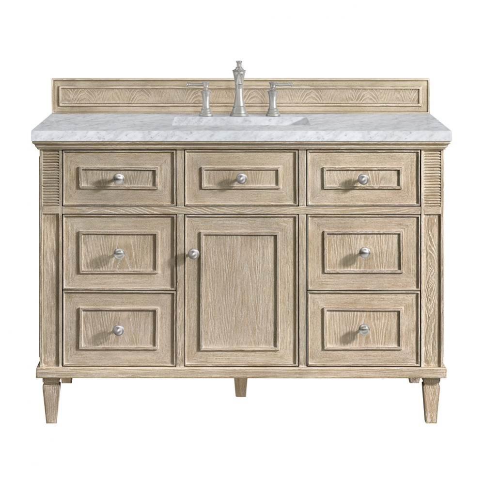 Lorelai 48&apos;&apos; Single Vanity, Whitewashed Oak w/ 3 CM Carrara White Marble Top