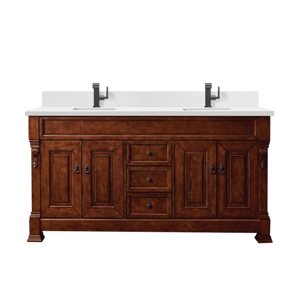 Brookfield 72&apos;&apos; Double Vanity, Warm Cherry w/ Single Hole 3 CM White Zeus Quartz Top &am