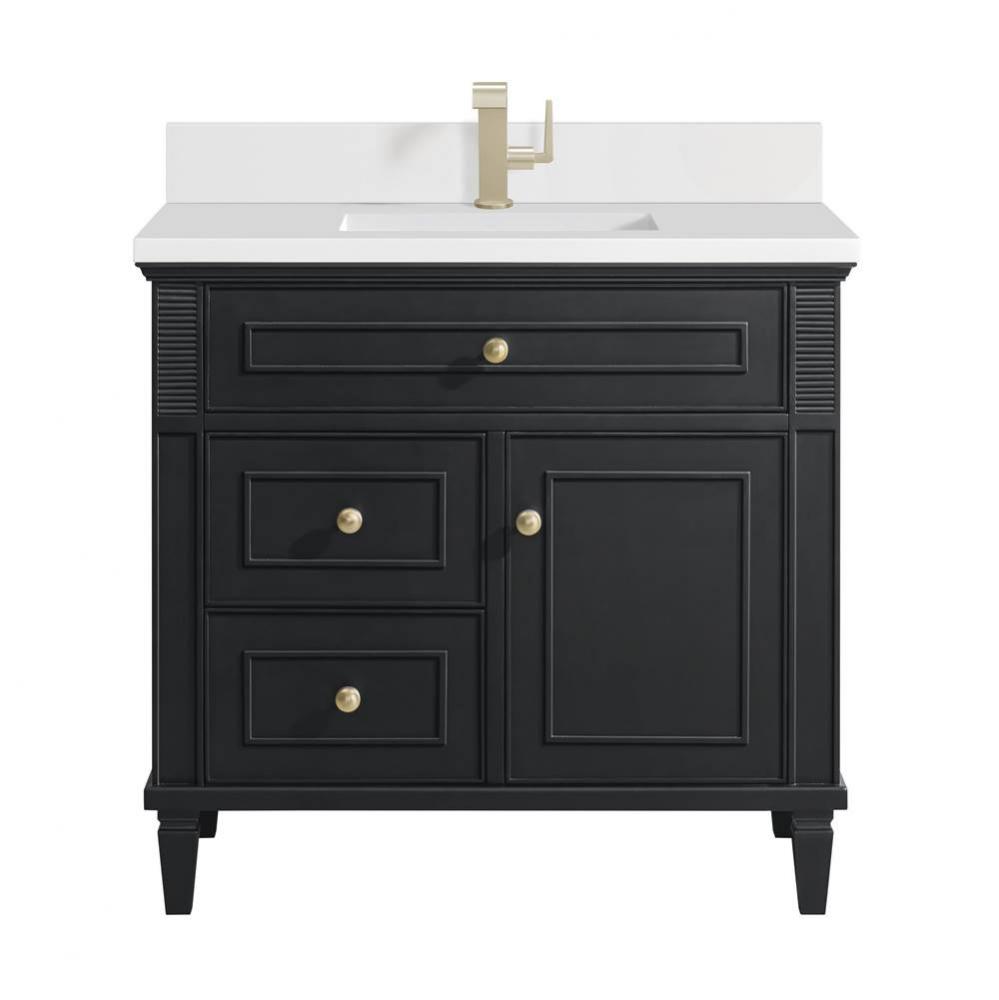 Lorelai 36&apos;&apos; Single Vanity, Black Onyx w/ Single Hole 3 CM White Zeus Quartz Top &amp; B