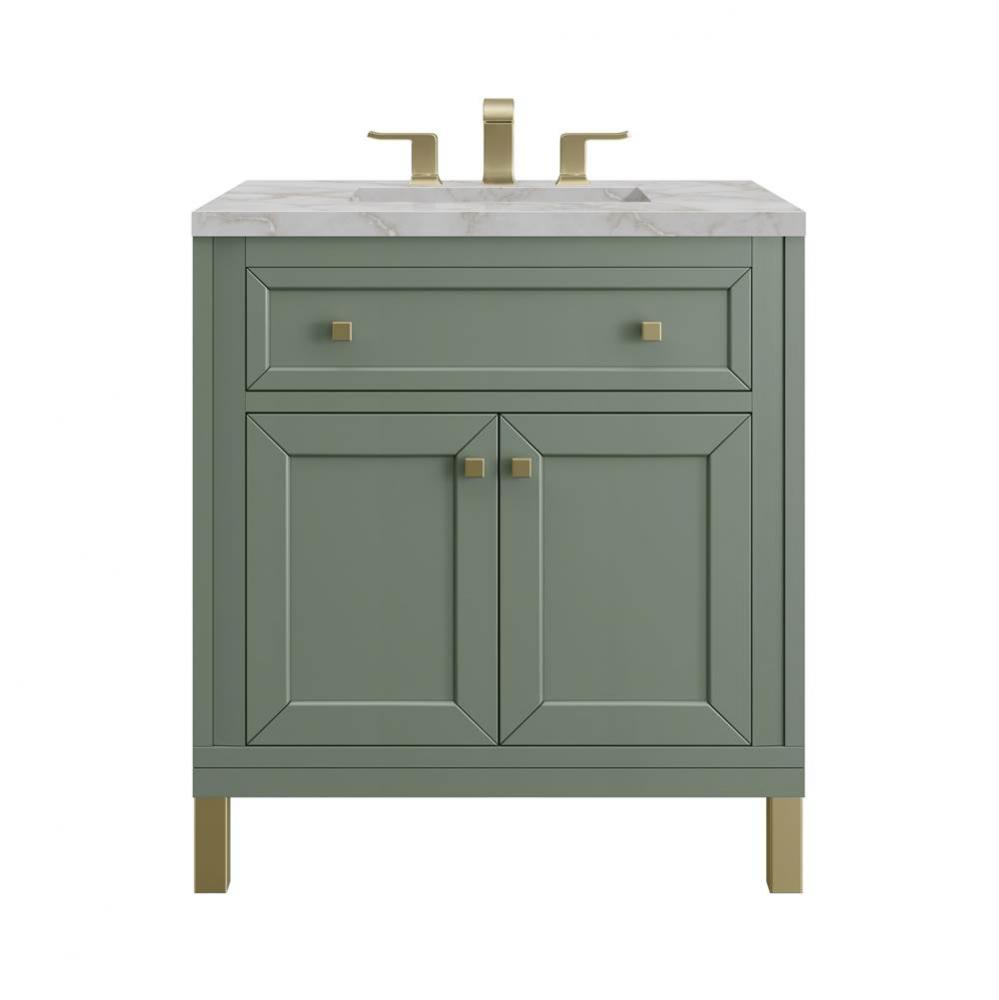 Chicago 30&apos;&apos; Single Vanity, Smokey Celadon w/ 3 CM Victorian Silver Top