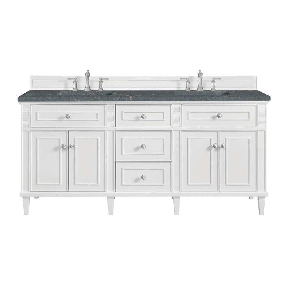 Lorelai 72&apos;&apos; Double Vanity, Bright White w/ 3 CM Parisien Blue Quartz Top