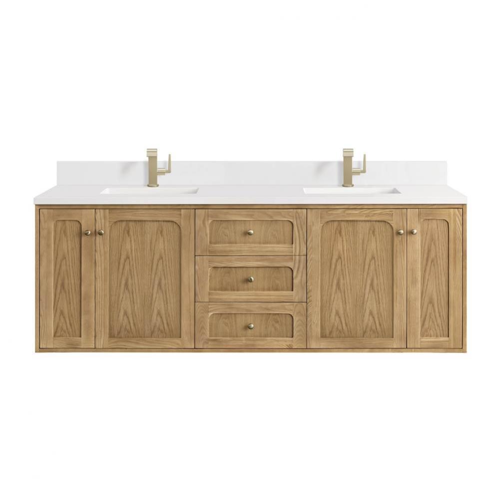 Laurent 72&apos;&apos; Double Vanity, Light Natural Oak w/ Single Hole 3 CM White Zeus Top &amp; B