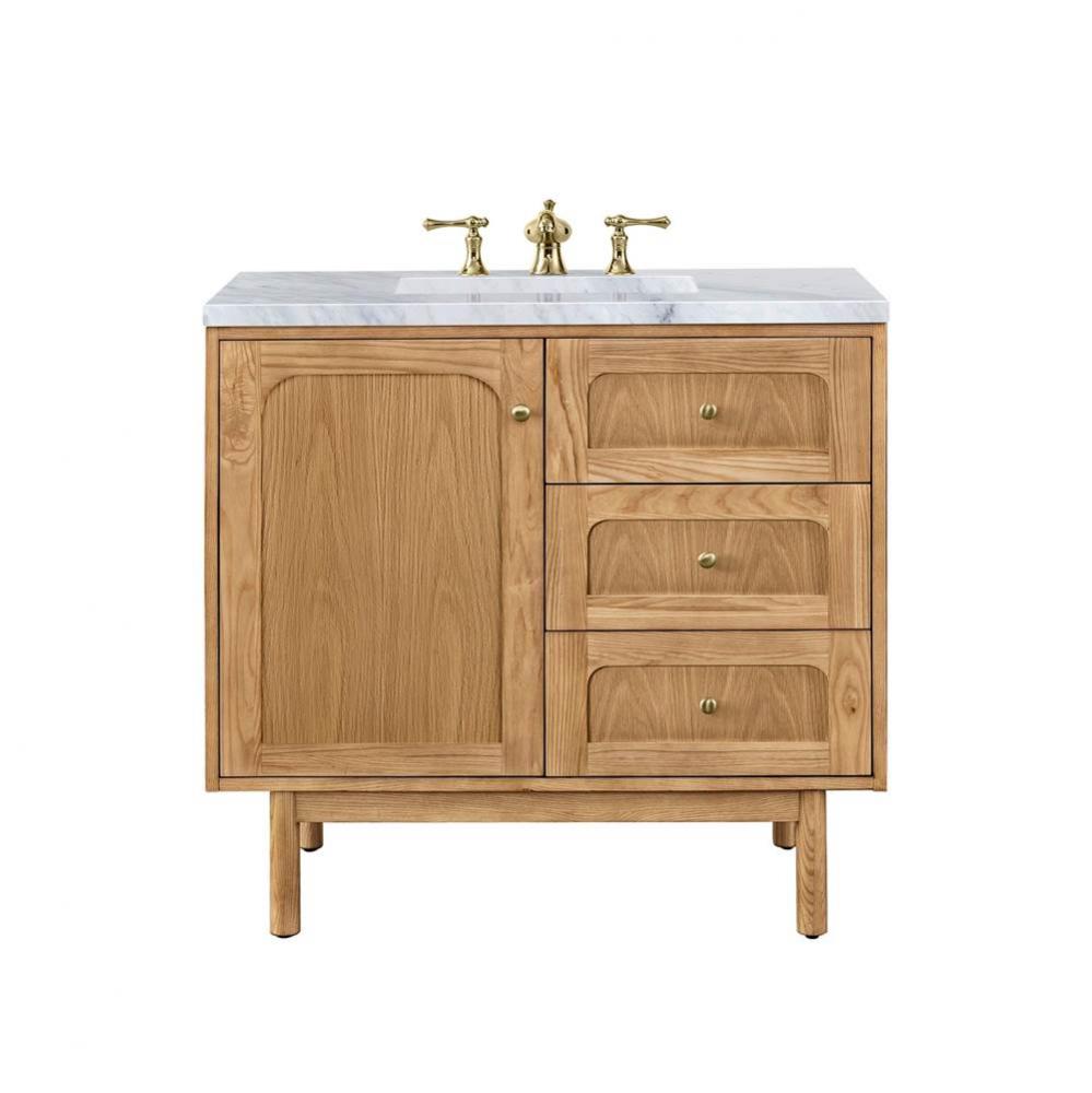 Laurent 36&apos;&apos; Single Vanity, Light Natural Oak w/ 3 CM Carrara Marble Top