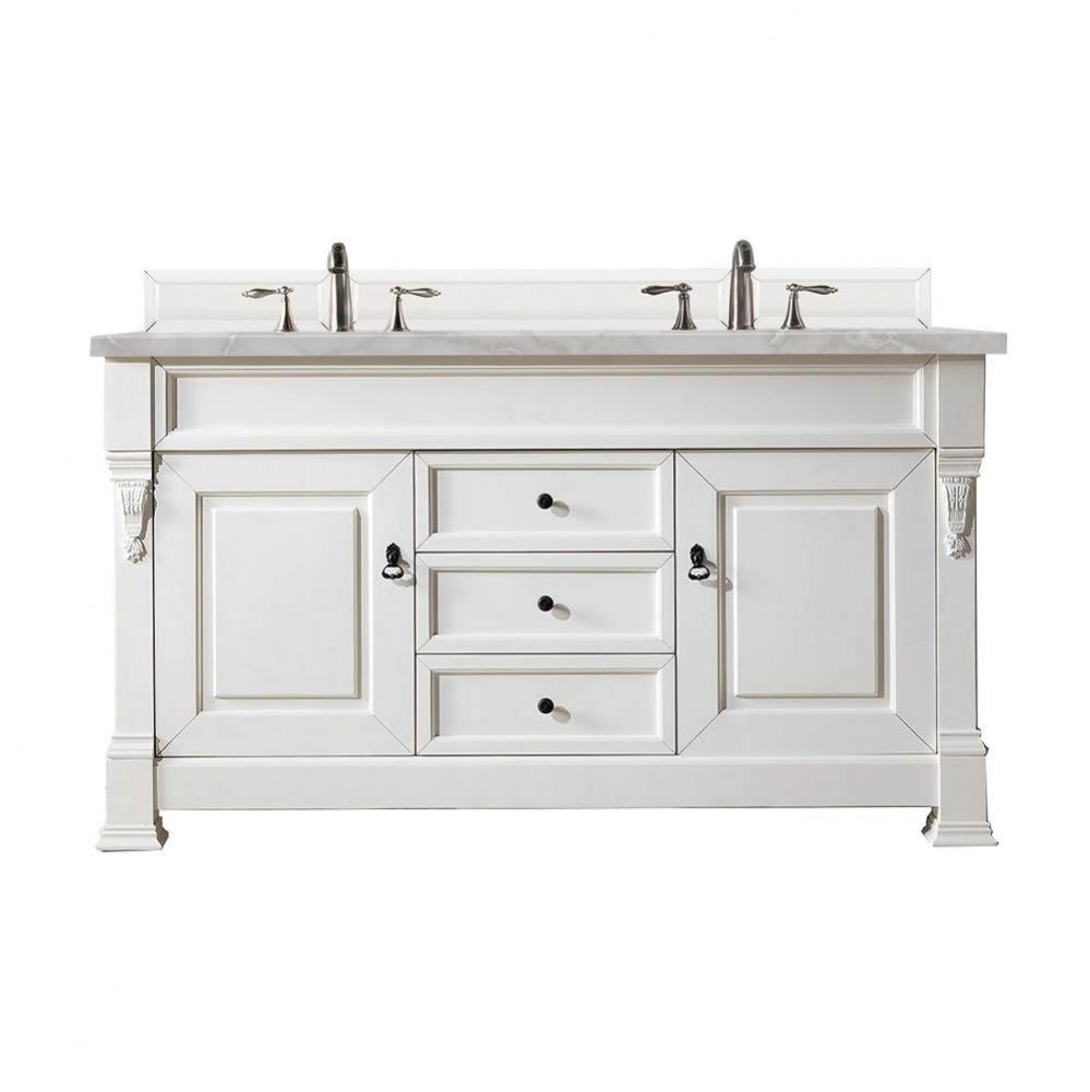 Brookfield 60&apos;&apos; Double Vanity, Bright White w/ 3 CM Victorian Silver Quartz Top