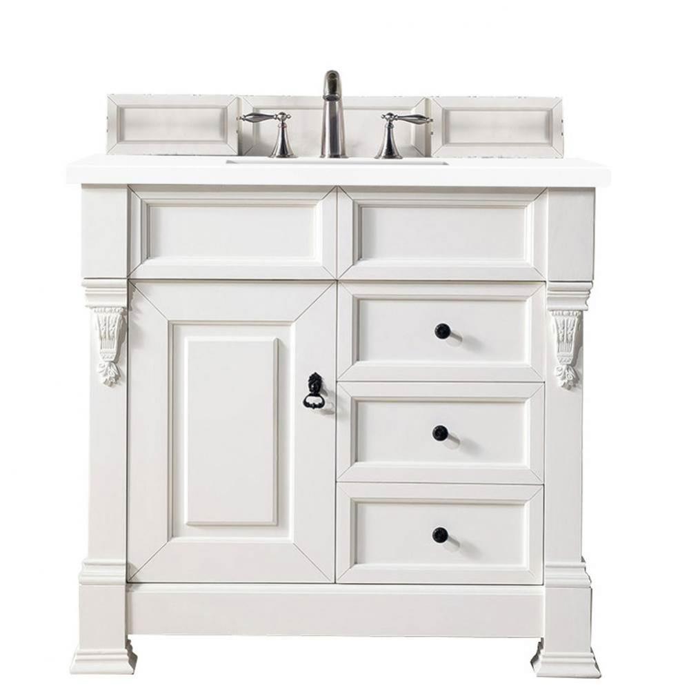 Brookfield 36&apos;&apos; Single Vanity, Bright White w/ 3 CM White Zeus Quartz Top