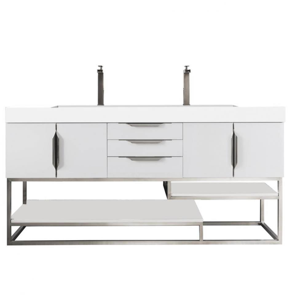 Columbia 72&apos;&apos; Double Vanity, Glossy White, Brushed Nickel w/ Glossy White Composite Ston