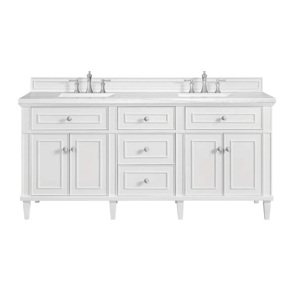 Lorelai 72&apos;&apos; Double Vanity, Bright White w/ 3 CM Arctic Fall Solid Surface Top