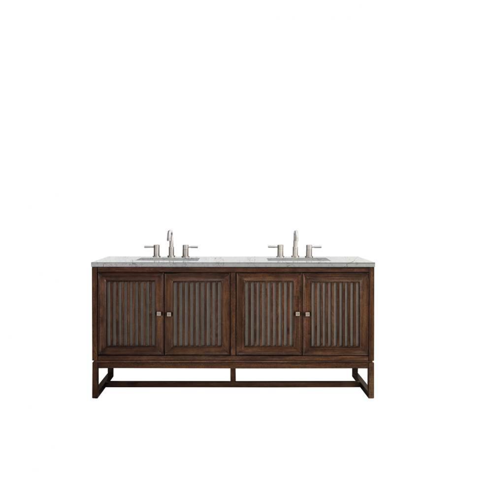 Athens 72&apos;&apos; Double Vanity Cabinet, Mid Century Acacia, w/ 3 CM Eternal Jasmine Pearl Qua