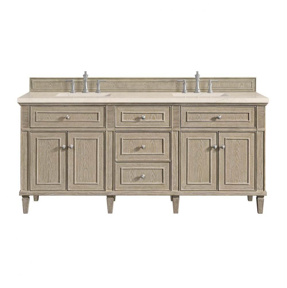 Lorelai 72&apos;&apos; Double Vanity, Whitewashed Oak w/ 3 CM Eternal Marfil Quartz Top