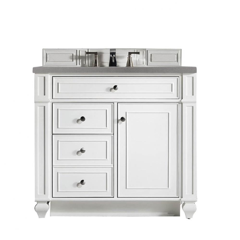 Bristol 36&apos;&apos; Single Vanity, Bright White, w/ 3 CM Grey Expo Quartz Top