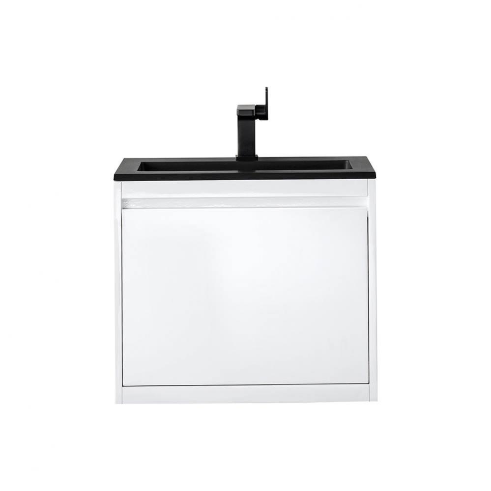 Mantova 23.6&apos;&apos; Single Vanity, Glossy White w/ Charcoal Black Composite Stone Top