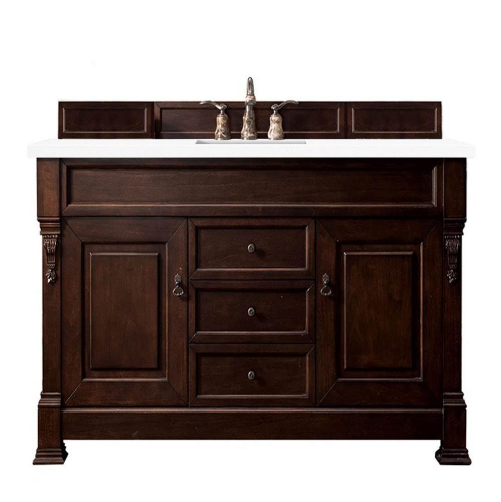 Brookfield 60&apos;&apos; Single Vanity, Burnished Mahogany w/ 3 CM White Zeus Quartz Top