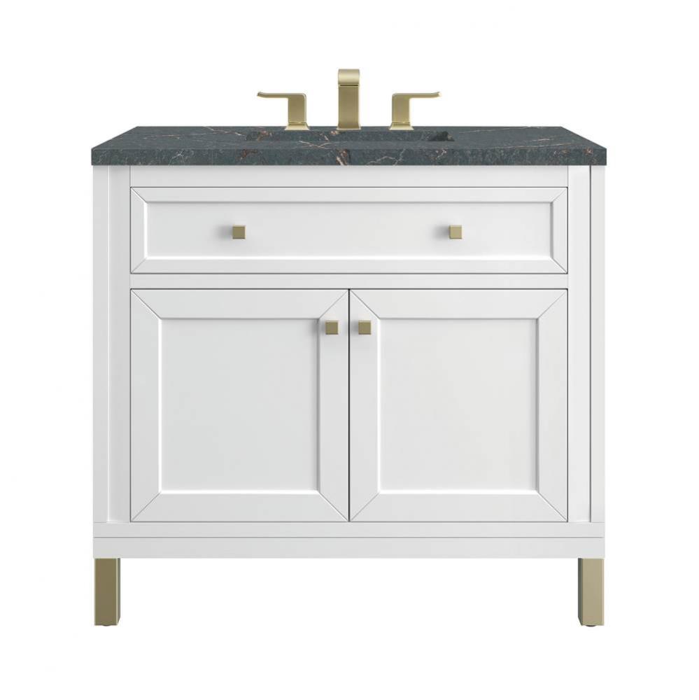 Chicago 36&apos;&apos; Single Vanity, Glossy White w/ 3 CM Parisien Bleu Top