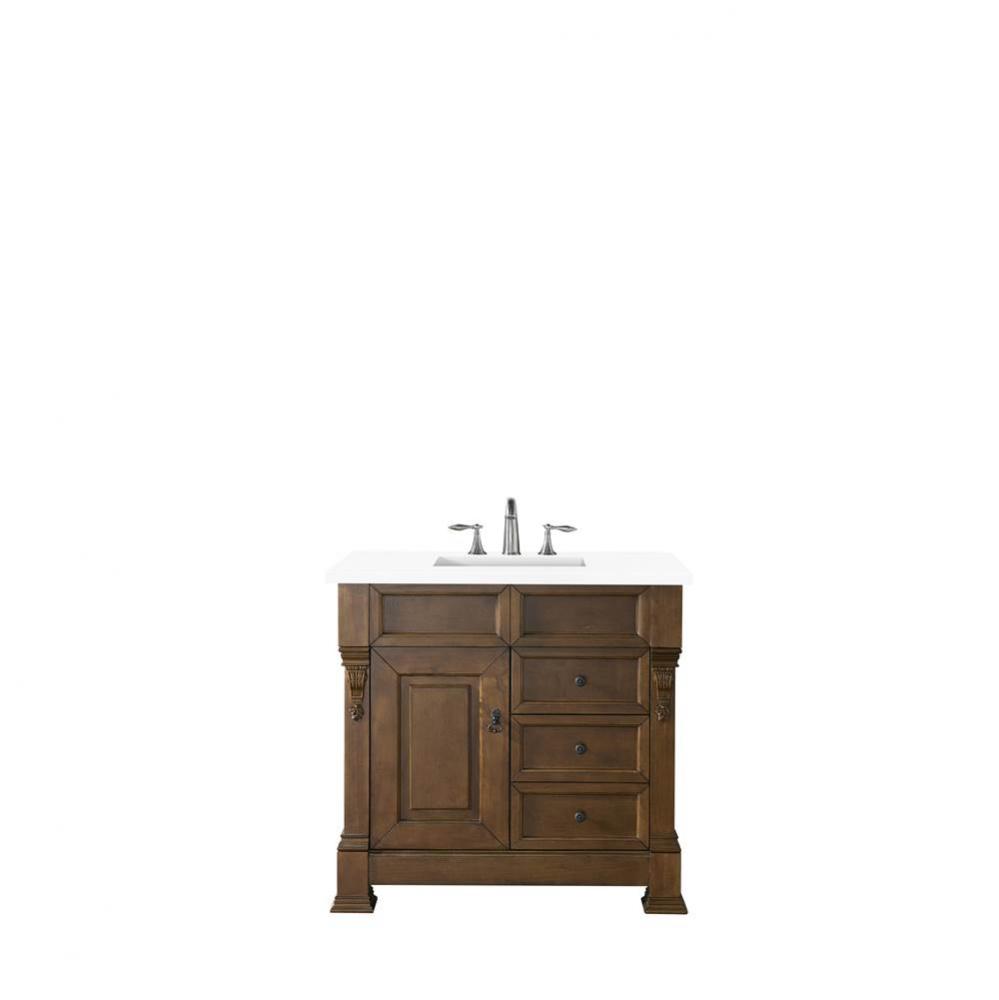 Brookfield 36&apos;&apos; Single Vanity, Country Oak w/ 3 CM White Zeus Quartz Top