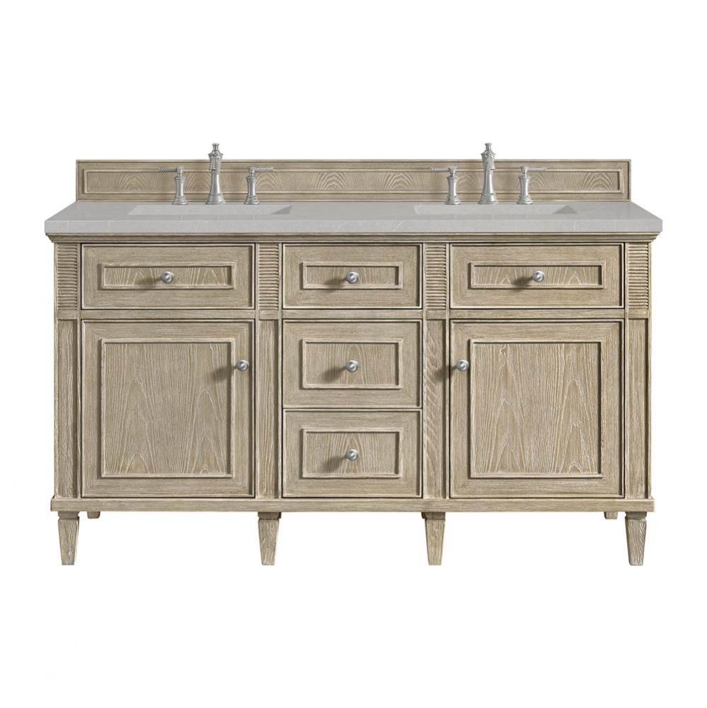 Lorelai 60&apos;&apos; Double Vanity, Whitewashed Oak w/ 3 CM Eternal Serena Quartz Top