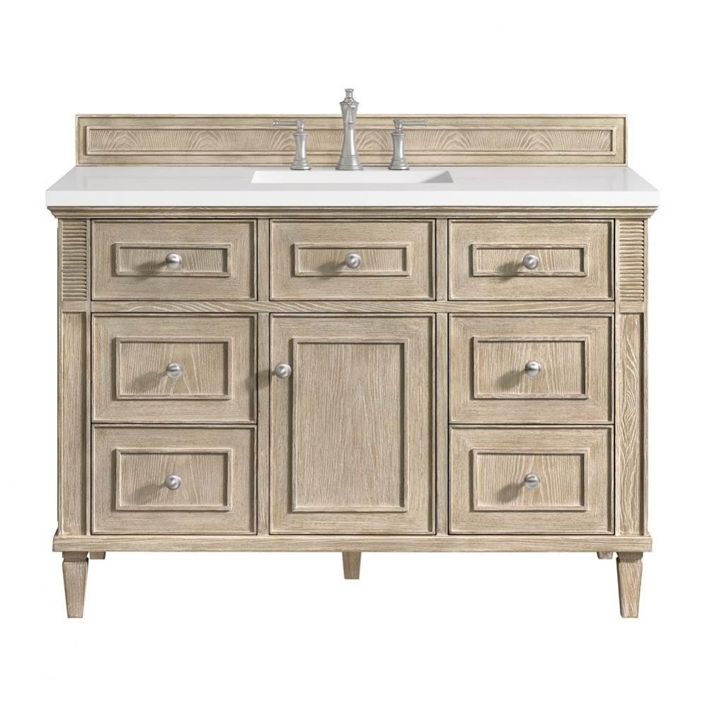 Lorelai 48&apos;&apos; Single Vanity, Whitewashed Oak w/ 3 CM White Zeus Quartz Top