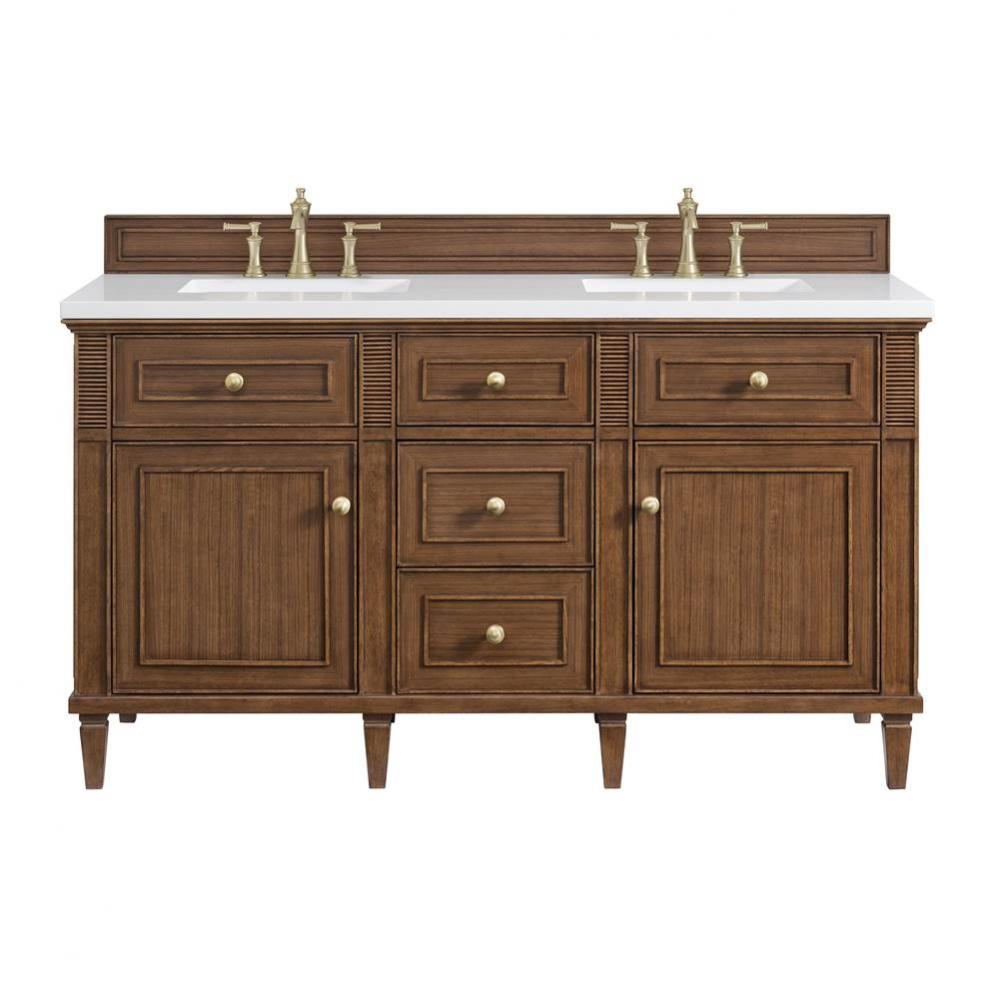 Lorelai 60&apos;&apos; Double Vanity, Mid-Century Walnut w/ 3 CM White Zeus Quartz Top