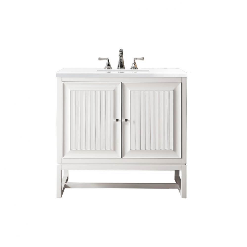 Athens 36&apos;&apos; Single Vanity, Glossy White w/ 3 CM White Zeus Quartz Top