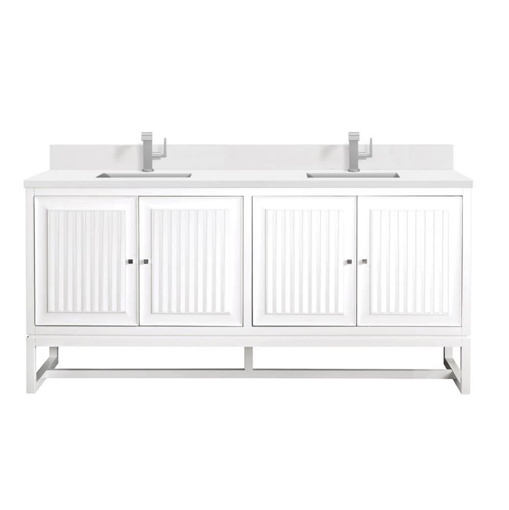 Athens 72&apos;&apos; Double Vanity, Glossy White w/ Single Hole 3 CM White Zeus Quartz Top &amp;