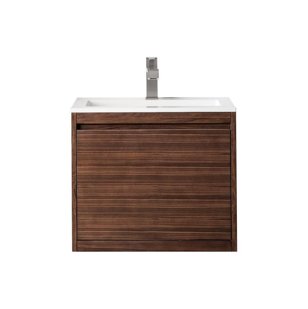 Mantova 23.6&apos;&apos; Single Vanity, Mid-Century Walnut w/ Glossy White Composite Stone Top