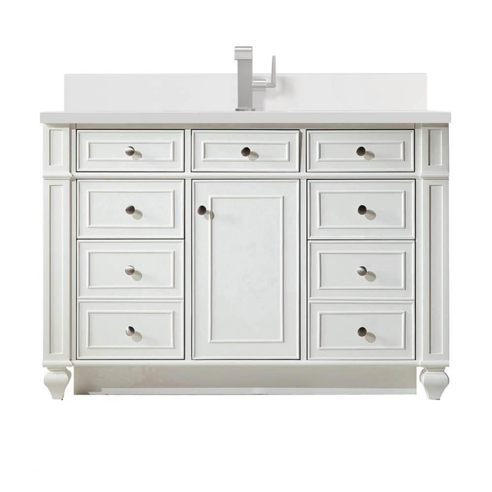 Bristol 48&apos;&apos; Single Vanity, Bright White w/ Single Hole 3 CM White Zeus Quartz Top &amp;