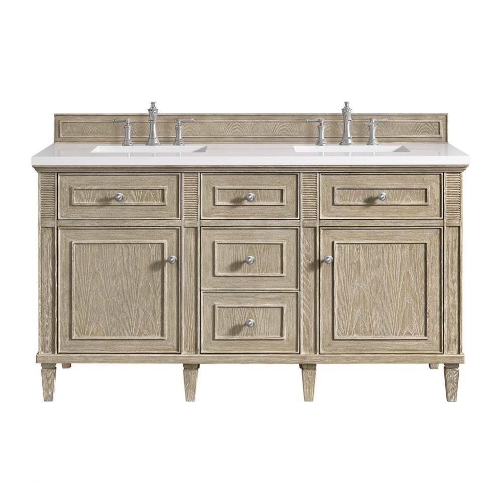 Lorelai 60&apos;&apos; Double Vanity, Whitewashed Oak w/ 3 CM White Zeus Quartz Top