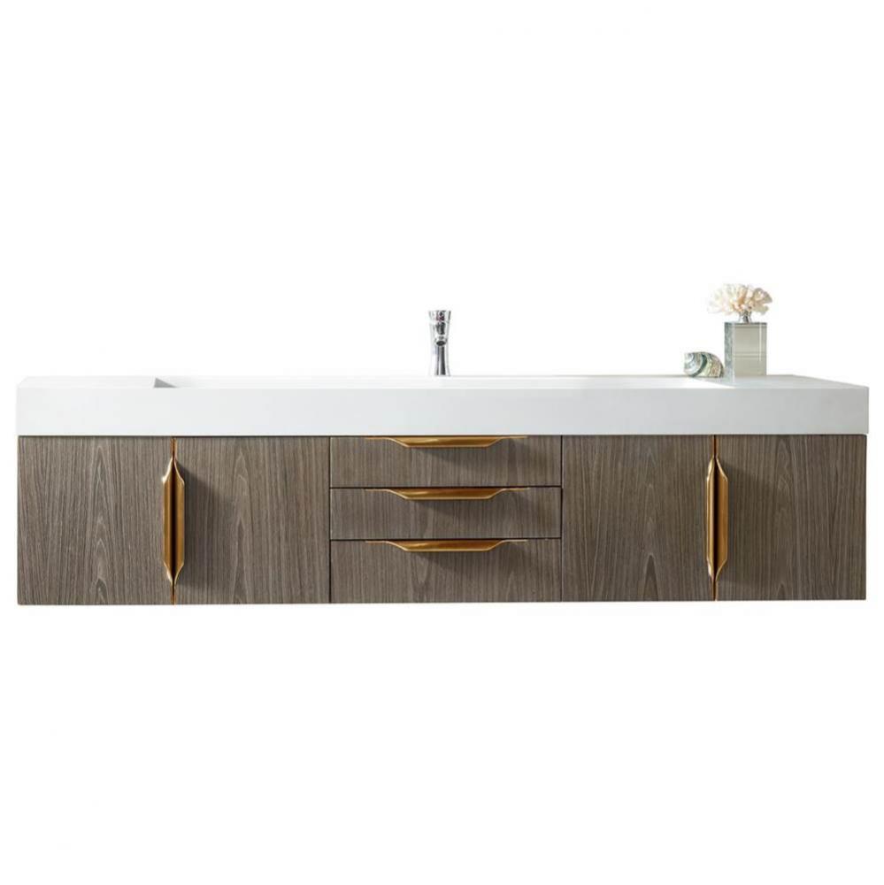 Columbia 72&apos;&apos; Single Wall Mount Vanity, Ash Gray, Radiant Gold w/ Glossy White Composite