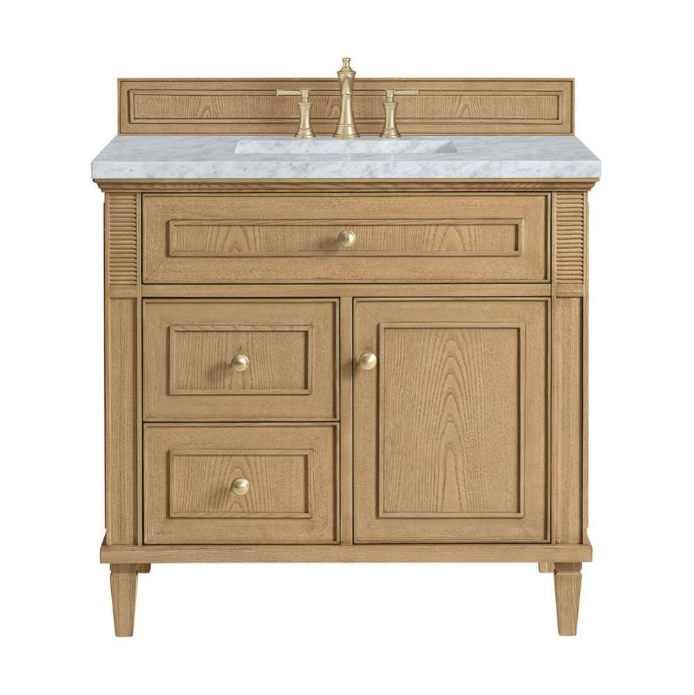 Lorelai 36&apos;&apos; Single Vanity, Light Natural Oak w/ 3 CM Carrara White Marble Top