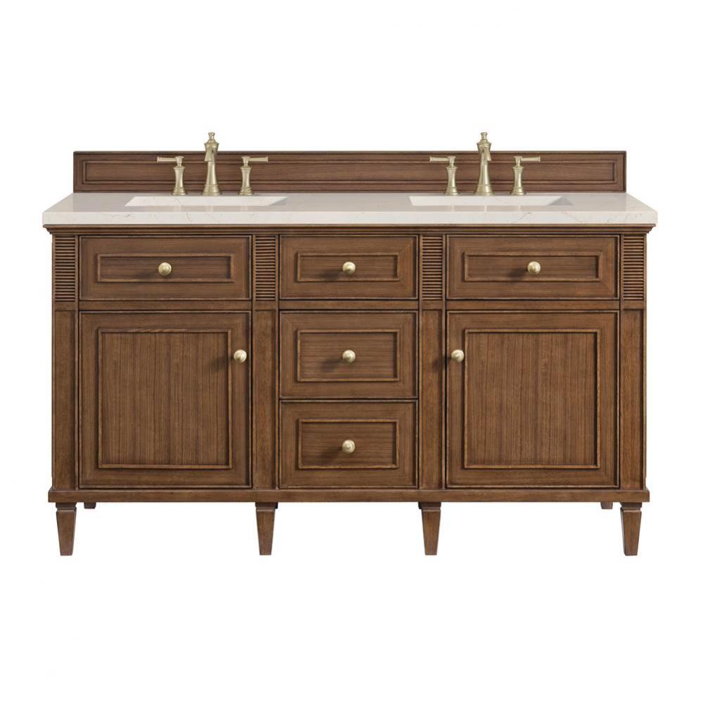 Lorelai 60&apos;&apos; Double Vanity, Mid-Century Walnut w/ 3 CM Eternal Marfil Quartz Top