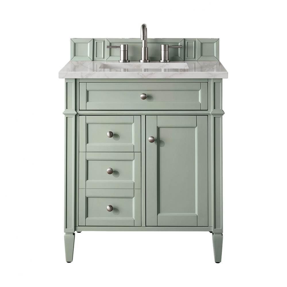 Brittany 30&apos;&apos; Single Vanity, Sage Green, w/ 3 CM Victorian Silver Quartz Top