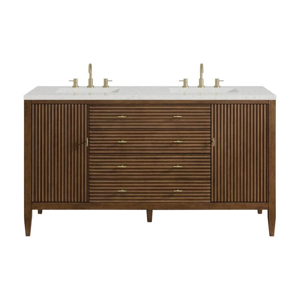 Myrrin 60&apos;&apos; Double Vanity, Mid Century Walnut w/ 3 CM Lime Delight Quartz Top