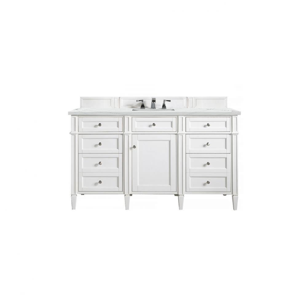 Brittany 60&apos;&apos; Single Vanity, Bright White w/ 3 CM Ethereal Noctis Quartz Top