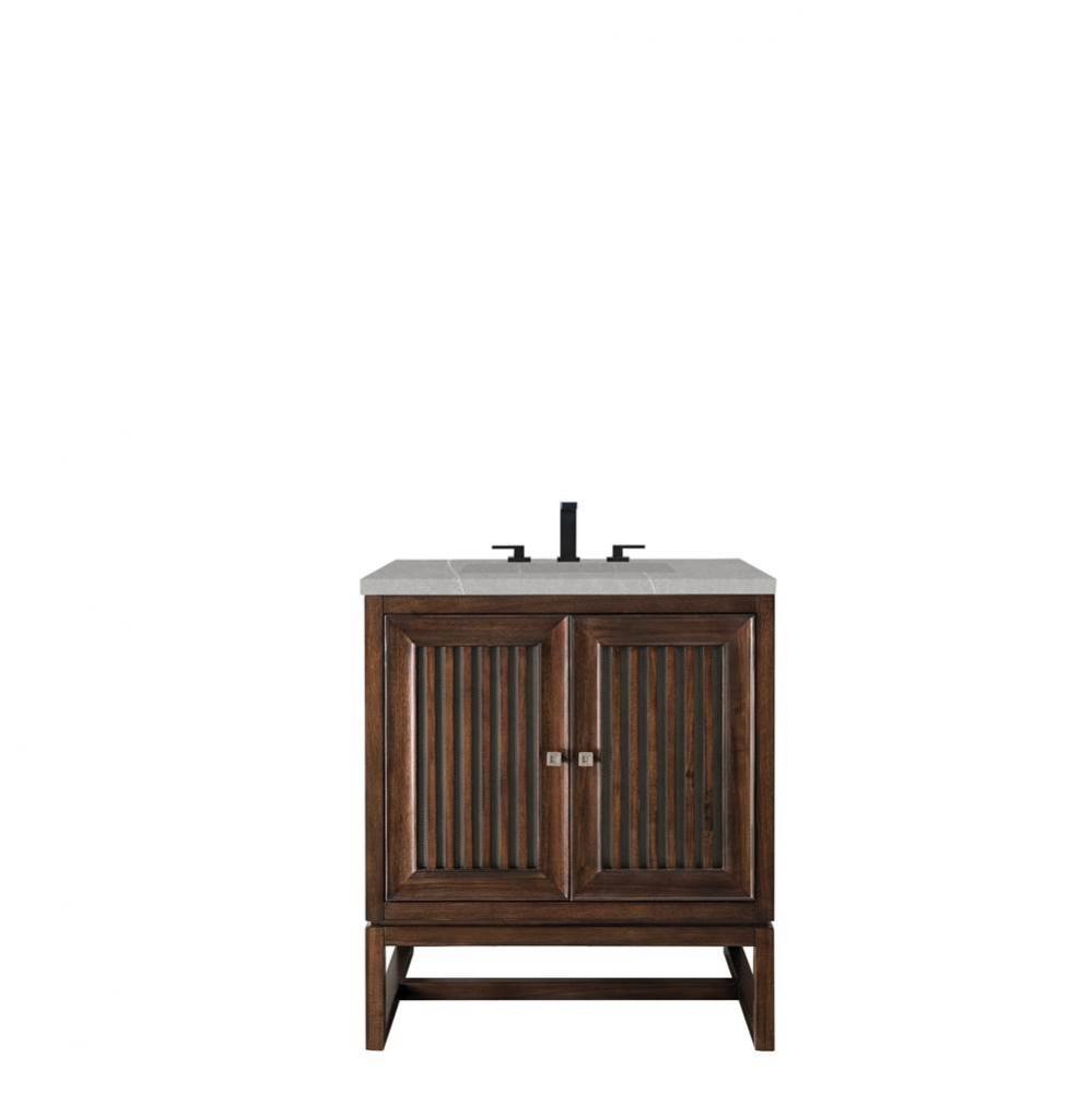 Athens 30&apos;&apos; Single Vanity Cabinet, Mid Century Acacia, w/ 3 CM Eternal Serena Top