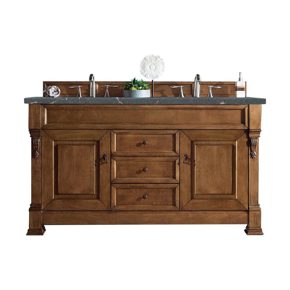 Brookfield 60&apos;&apos; Double Vanity, Country Oak w/ 3 CM Parisien Bleu Quartz Top